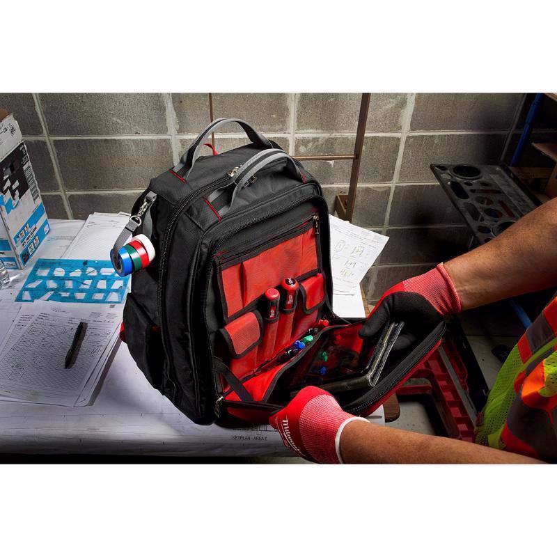 Milwaukee Packout Ballistic Nylon Ultimate Jobsite Backpack Tool Bag 48 pocket Black/Red