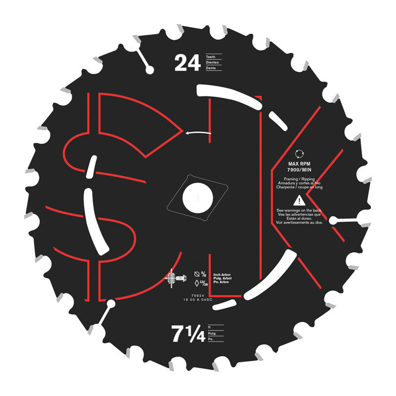 SKIL 7-1/4 in. D X 5/8 in. Carbide Tipped Steel Circular Saw Blade 24 teeth