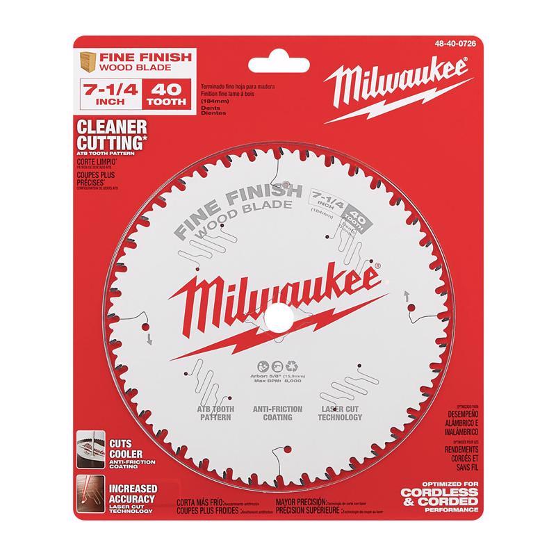 Milwaukee 7-1/4 in. D X 5/8 in. Fine Finish Tungsten Carbide Circular Saw Blade 40 teeth