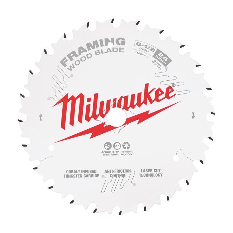 Milwaukee 6-1/2 in. D X 5/8 in. Framing Tungsten Carbide Circular Saw Blade 24 teeth
