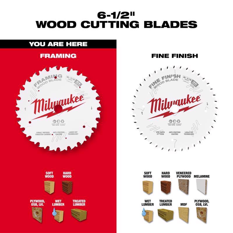 Milwaukee 6-1/2 in. D X 5/8 in. Framing Tungsten Carbide Circular Saw Blade 24 teeth