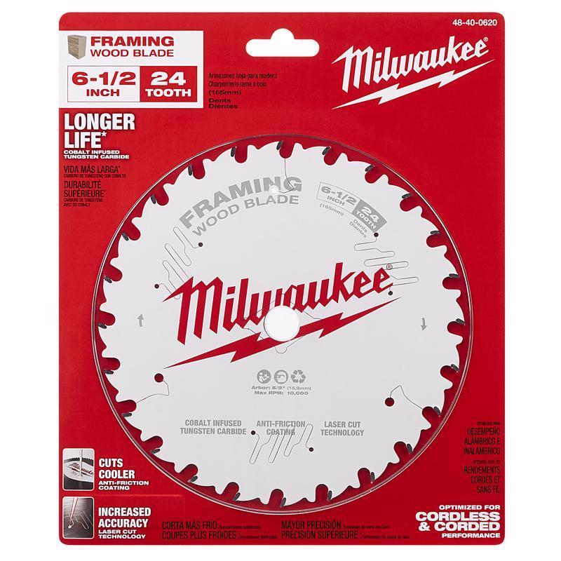 Milwaukee 6-1/2 in. D X 5/8 in. Framing Tungsten Carbide Circular Saw Blade 24 teeth