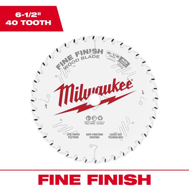 Milwaukee 6-1/2 in. D X 5/8 in. Fine Finish Tungsten Carbide Circular Saw Blade 40 teeth