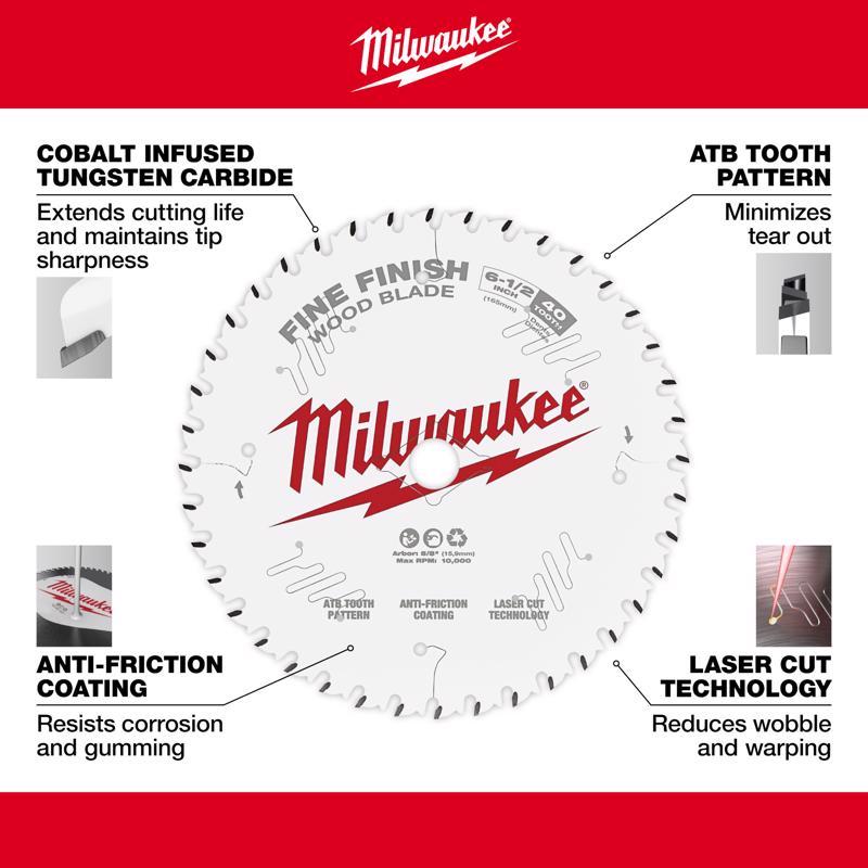 Milwaukee 6-1/2 in. D X 5/8 in. Fine Finish Tungsten Carbide Circular Saw Blade 40 teeth