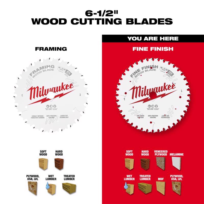 Milwaukee 6-1/2 in. D X 5/8 in. Fine Finish Tungsten Carbide Circular Saw Blade 40 teeth