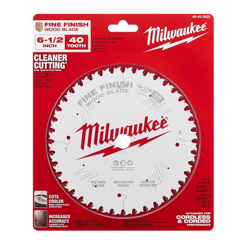 Milwaukee 6-1/2 in. D X 5/8 in. Fine Finish Tungsten Carbide Circular Saw Blade 40 teeth