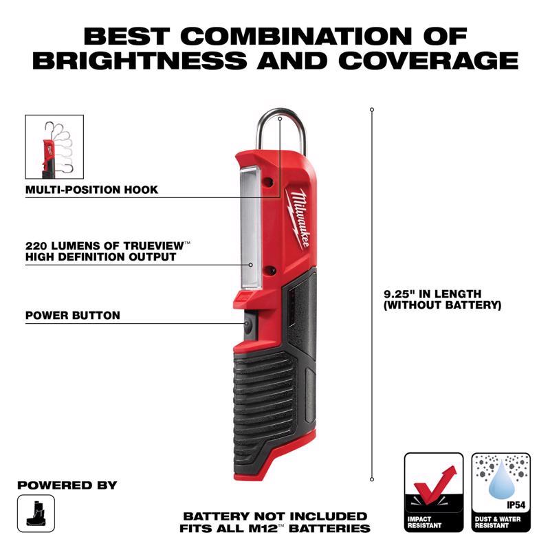 Milwaukee M12 220 lm Black/Red LED Stick Light