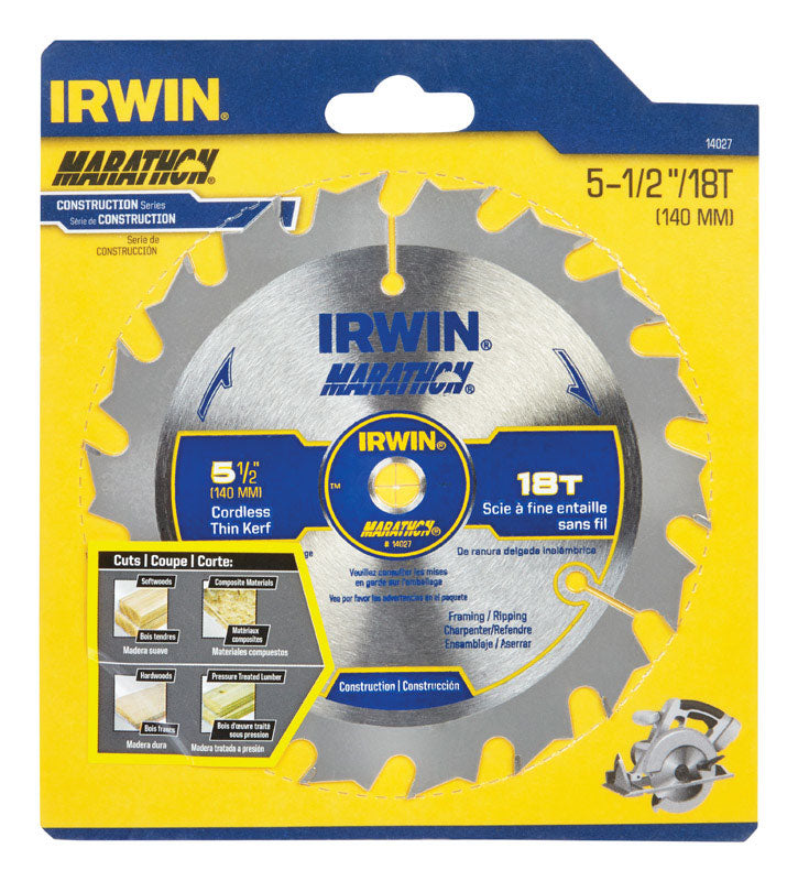 Irwin Marathon 5-1/2 in. D Carbide Circular Saw Blade 18 teeth