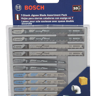 Bosch High Carbon Steel T-Shank Jig Saw Blade Set Assorted TPI 10 pk