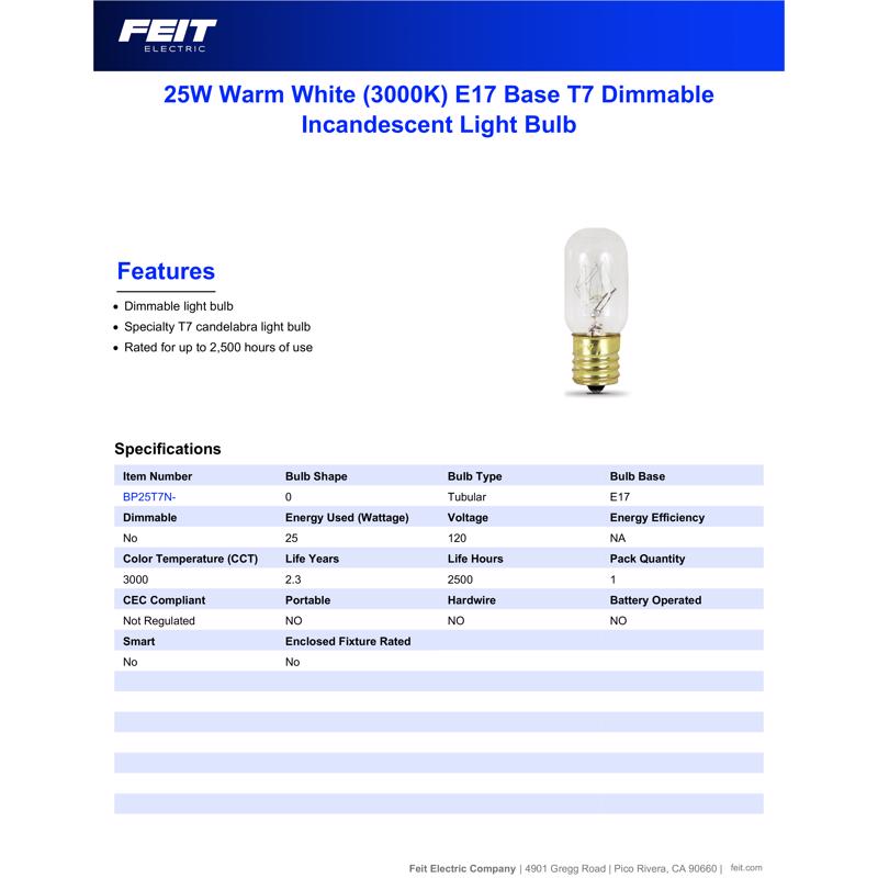 Feit T6 E12 (Candelabra) LED Bulb Bright White 15 Watt Equivalence