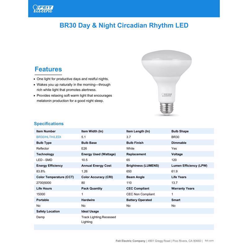 Feit BR30 E26 (Medium) LED Bulb Color Changing 65 Watt Equivalence