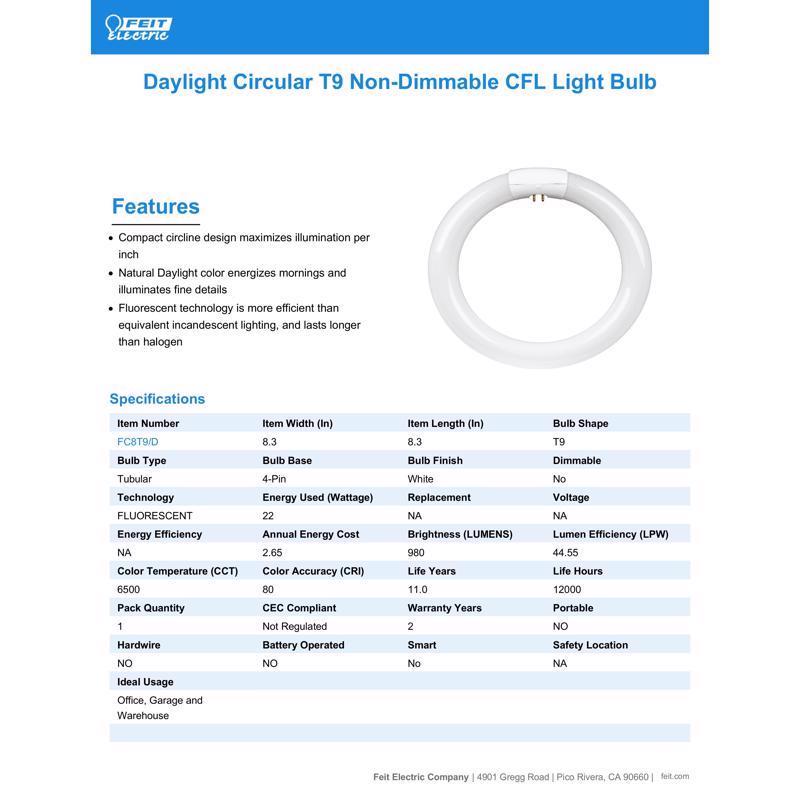 Feit Legacy Bulbs 22 W T9 8.3 in. D X 8.3 in. L Circline Fluorescent Bulb Daylight Linear 6500 K 1 p