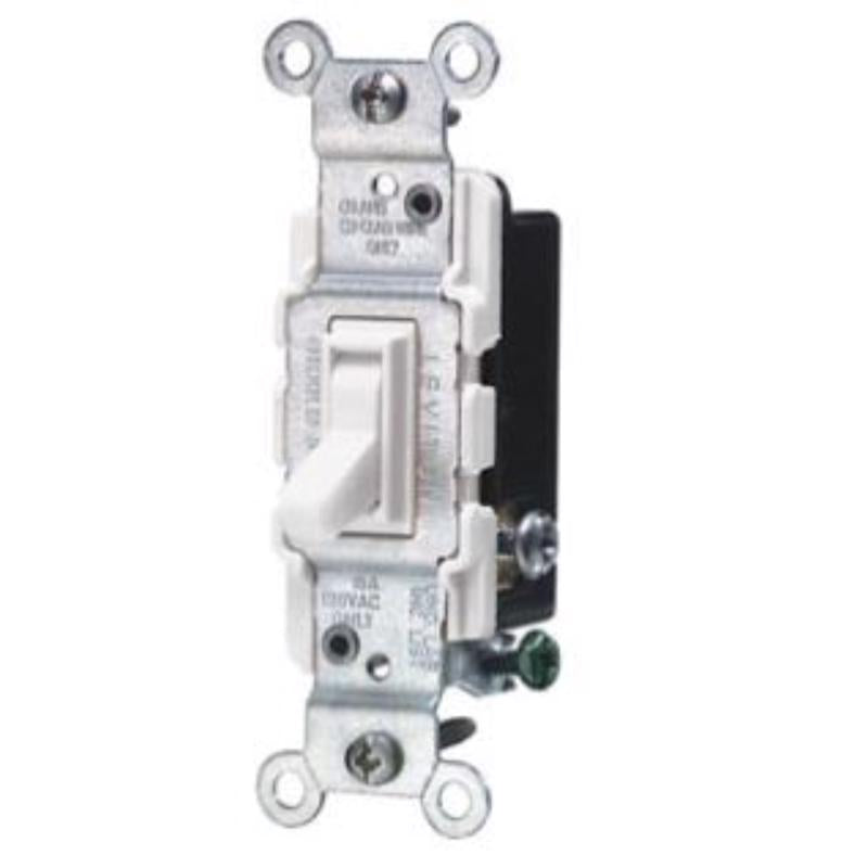 Leviton 15 amps Three Pole 3-Way Antimicrobial Treated Toggle Switch White
