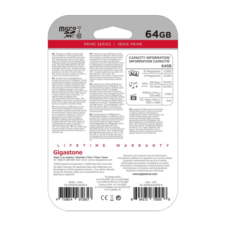 Gigastone 64 GB Micro SD Flash Memory Universal Pack