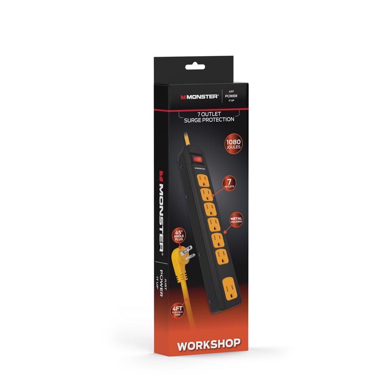 Monster Just Power It Up 4 ft. L 7 outlets Surge Protector Black 1080 J