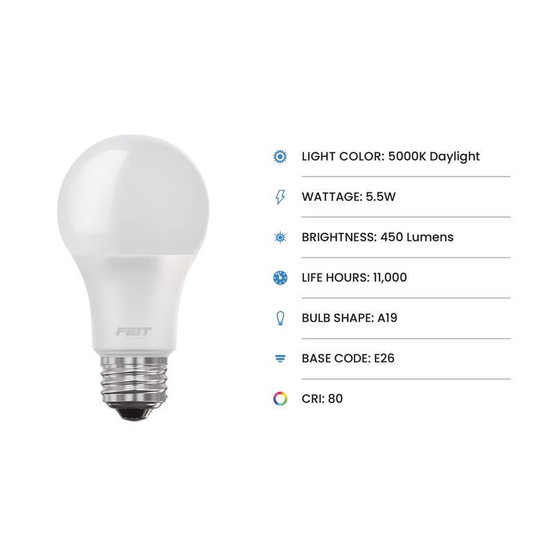 Feit A19 E26 (Medium) LED Bulb Daylight 40 Watt Equivalence 4 pk