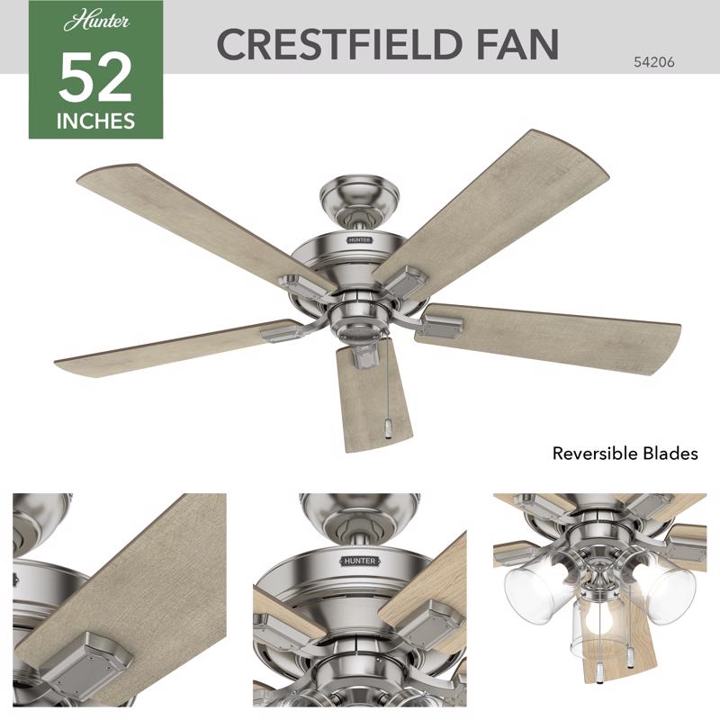 Hunter Crestfield 52 in. Brushed Nickel LED Indoor Ceiling Fan