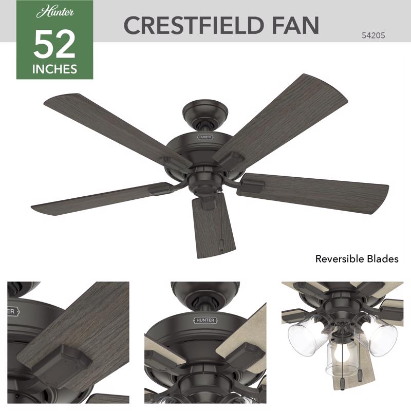Hunter Crestfield 52 in. Bronze LED Indoor Ceiling Fan