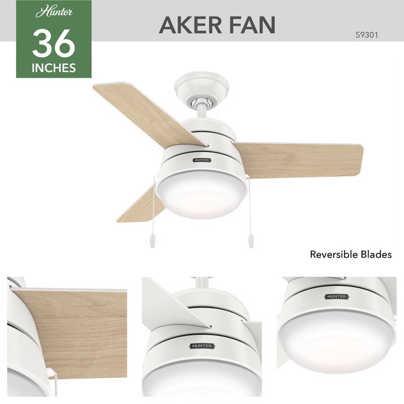 Hunter Aker 36 in. White LED Indoor Ceiling Fan