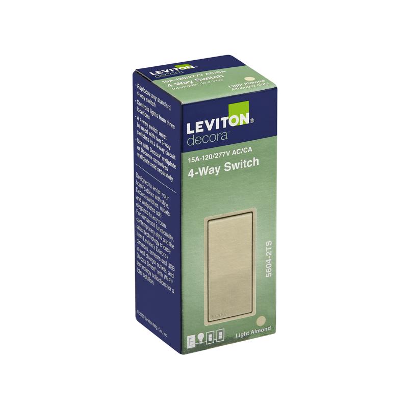 Leviton Decora 15 amps Four Pole Rocker AC Quiet Switch Light Almond