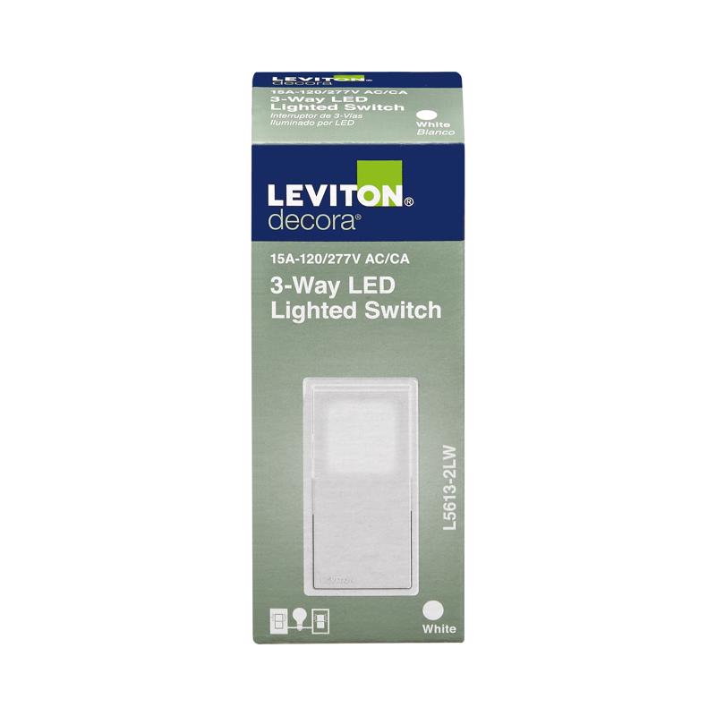 Leviton Decora 15 amps Three Pole Rocker 3-Way Illuminated Switch White