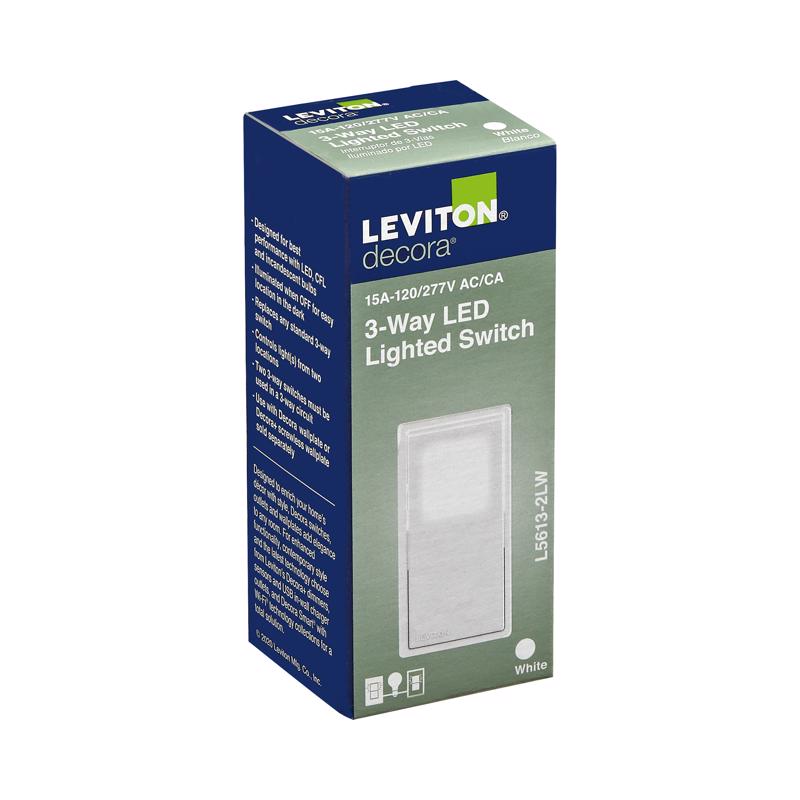 Leviton Decora 15 amps Three Pole Rocker 3-Way Illuminated Switch White