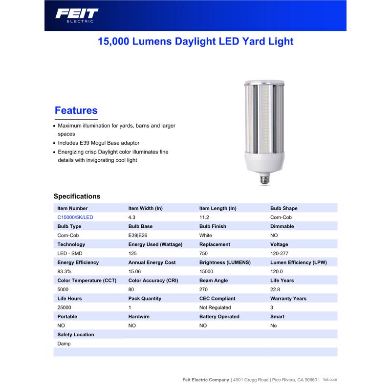 Feit Cylinder E26 (Medium) LED Bulb Natural Light 750 Watt Equivalence