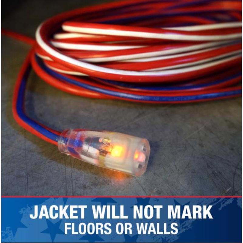 Southwire Wounded Warrior Project Outdoor 100 ft. L Blue/Red/White Extension Cord 12/3