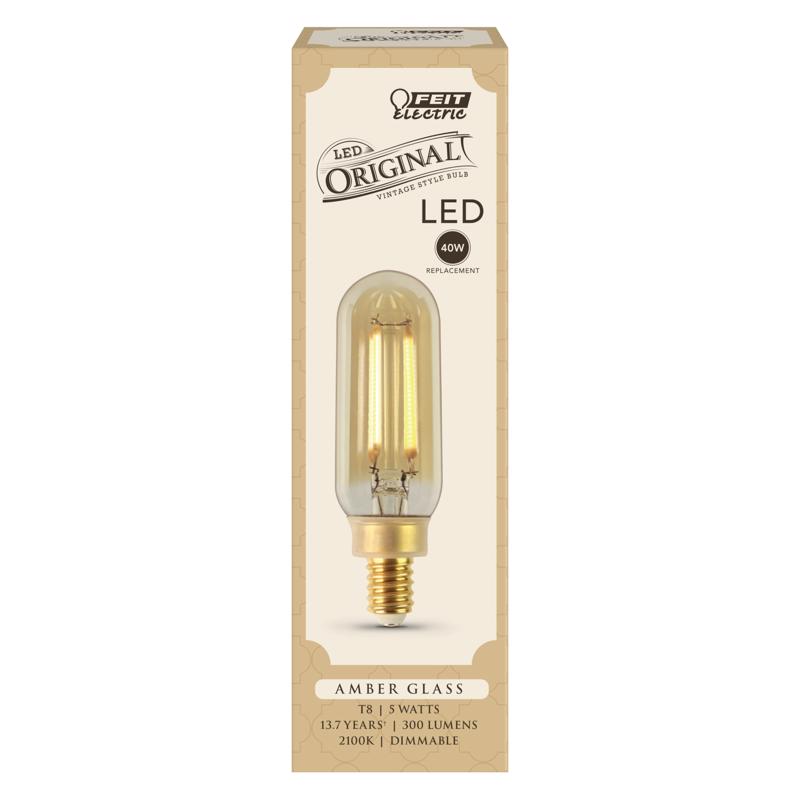Feit T8 E12 (Candelabra) LED Bulb Amber 40 Watt Equivalence