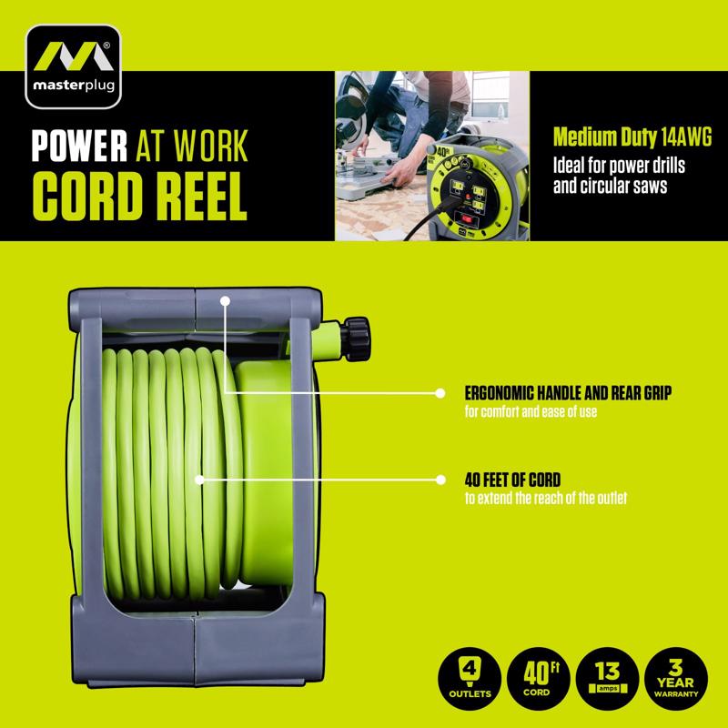 Masterplug 40 ft. L PVC Cord Reel