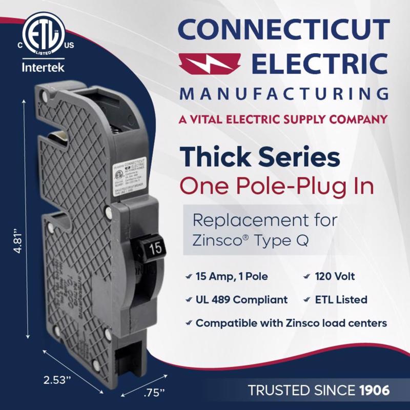 Connecticut Electric UBIZ 15 amps Standard Single Pole Circuit Breaker