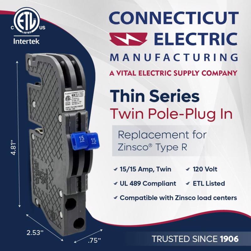 Connecticut Electric UBIZ 15/15 amps Tandem Single Pole Circuit Breaker