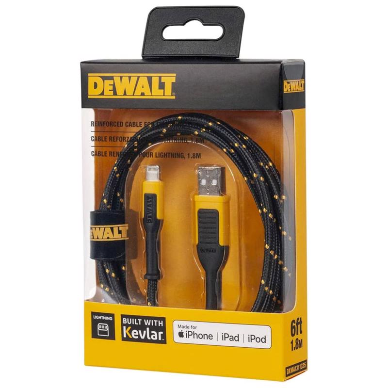 DeWalt Lightning to USB Charge and Sync Cable 10 ft. Black/Yellow
