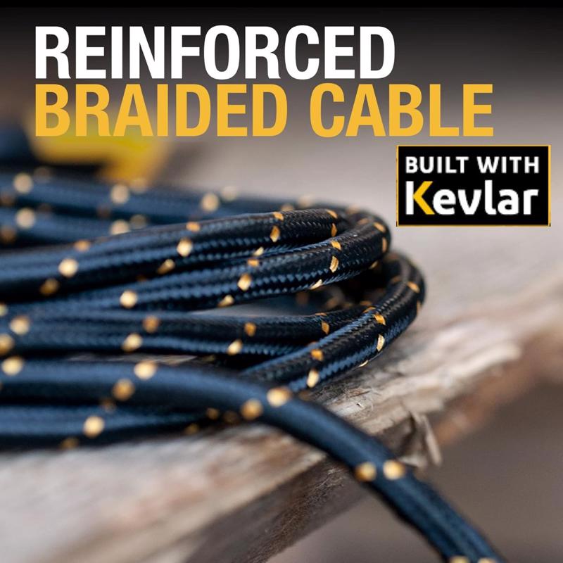 DeWalt Lightning, Type C and Micro USB 3-in-1 Cable 6 ft. Black/Yellow