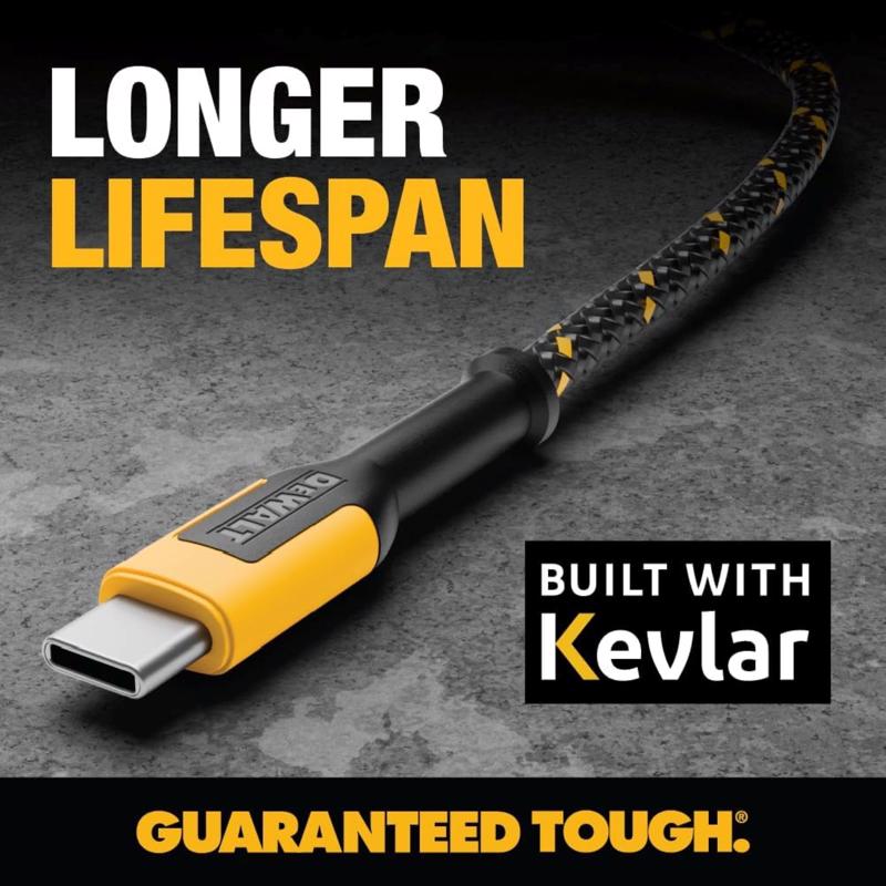 DeWalt USB-A to USB-C Cable 4 ft. Black/Yellow