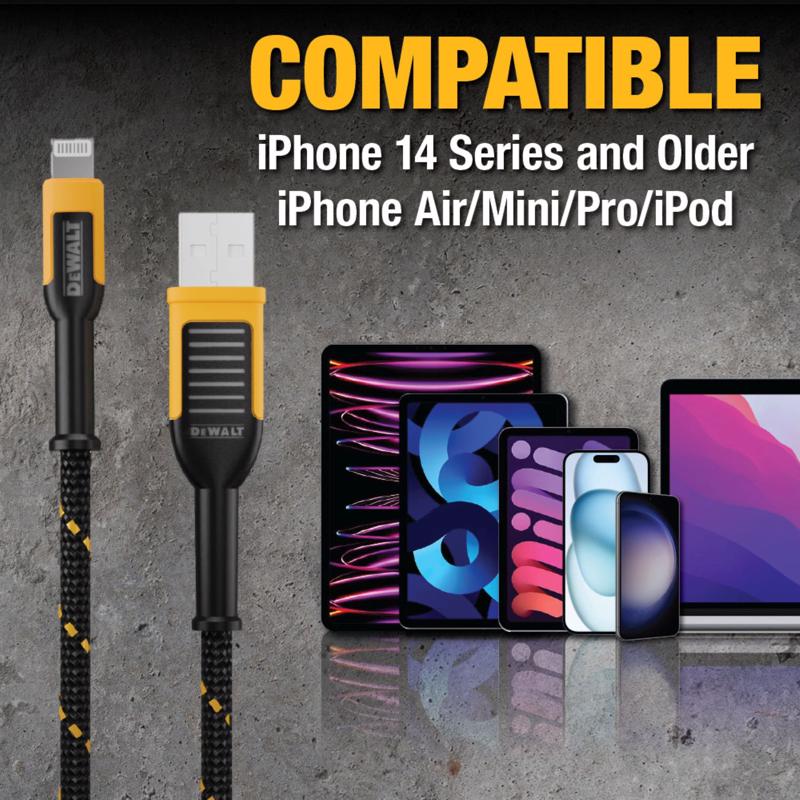 DeWalt USB-A to USB-C Cable 4 ft. Black/Yellow