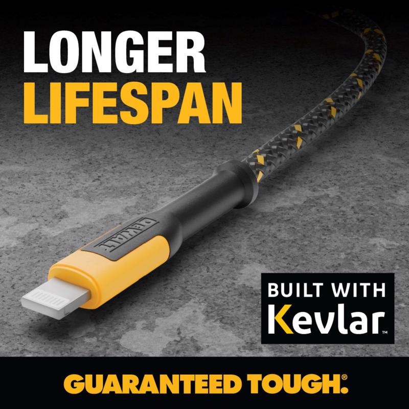 DeWalt Lightning to USB Charge and Sync Cable 6 ft. Black/Yellow