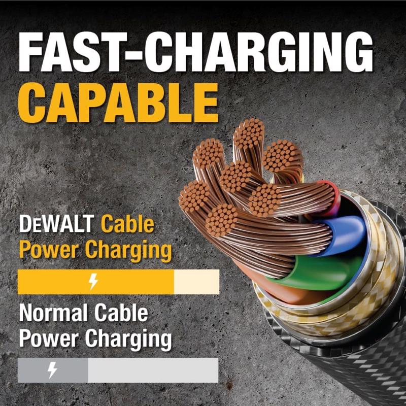 DeWalt Lightning to USB Charge and Sync Cable 6 ft. Black/Yellow
