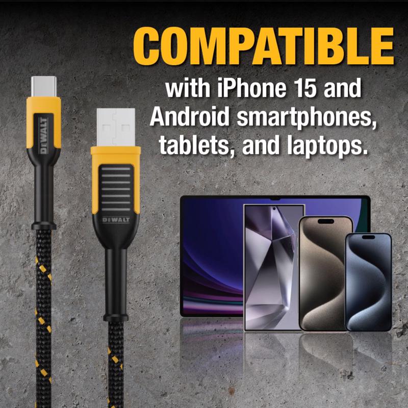 DeWalt USB-A to USB-C Cable 10 ft. Black/Yellow