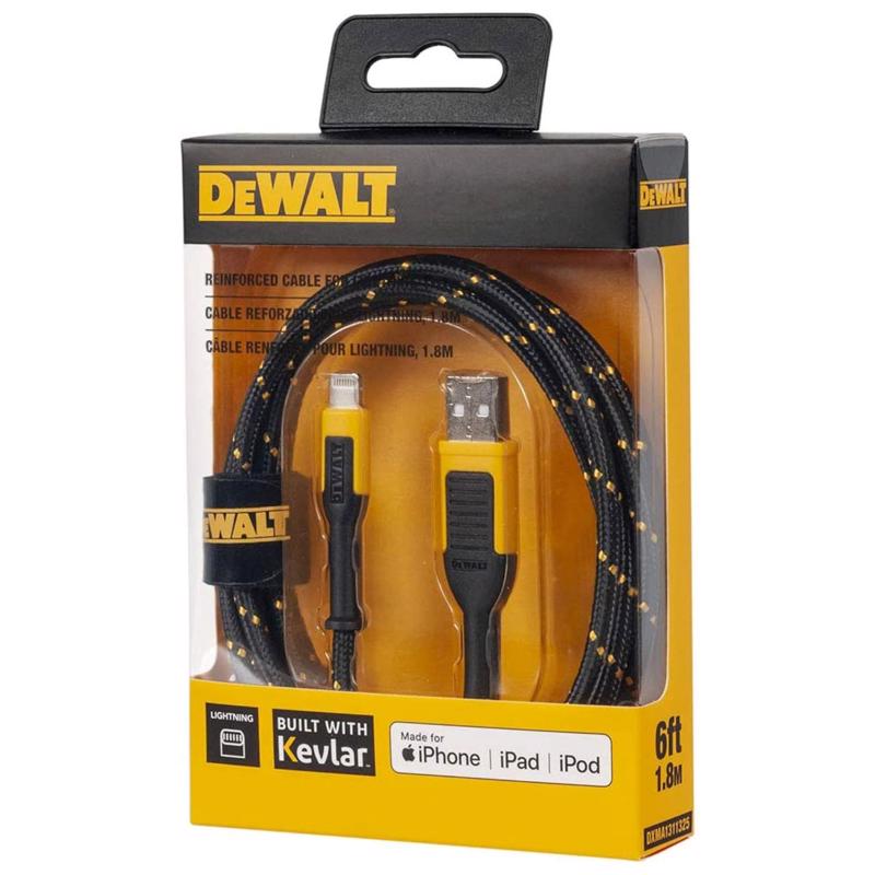 DeWalt Lightning to USB Charge and Sync Cable 4 ft. Black/Yellow