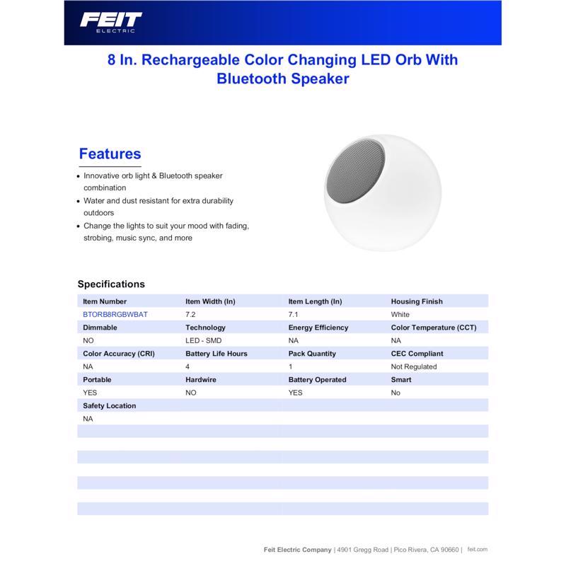 Feit Wireless Bluetooth Weather Resistant Color Changing Speaker