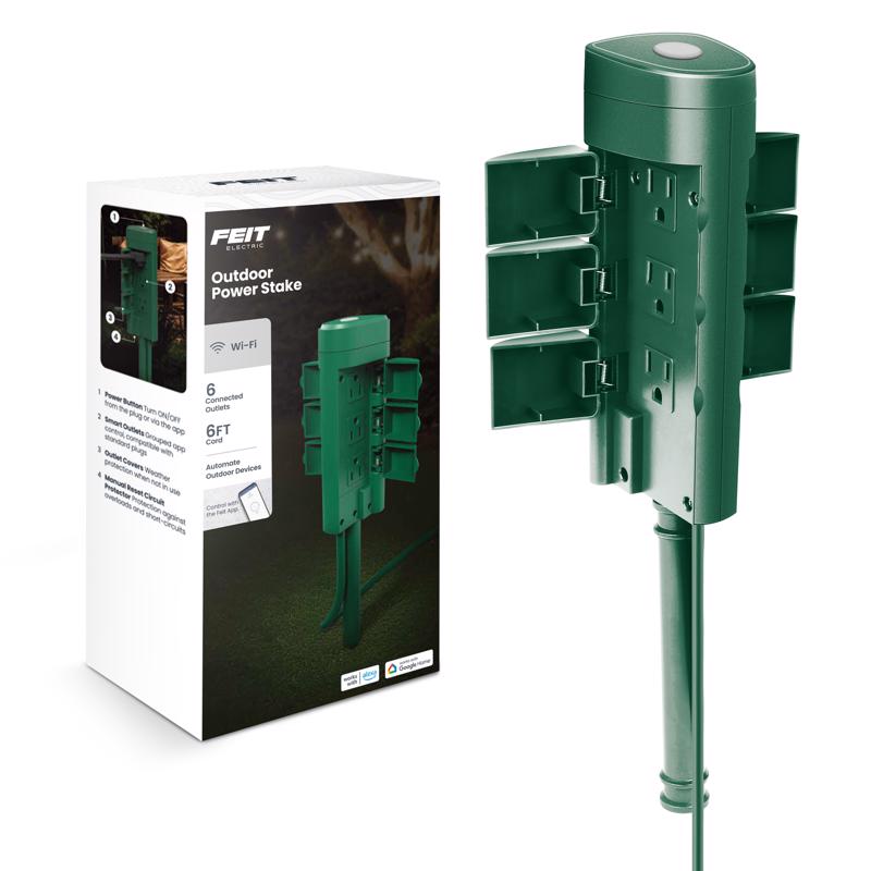 Feit Smart Home Outdoor 6 ft. L Green Smart-Enabled Outlet Stake 14/3