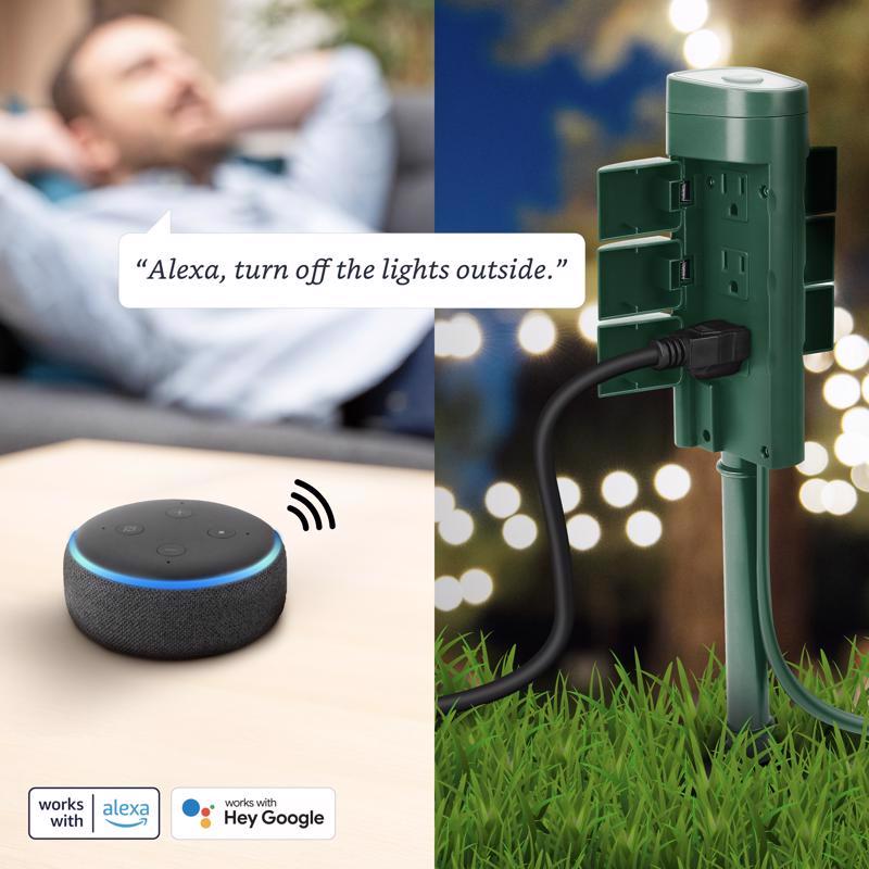 Feit Smart Home Outdoor 6 ft. L Green Smart-Enabled Outlet Stake 14/3