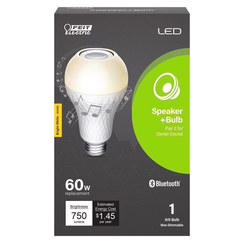 Feit A19 E26 (Medium) LED Speaker Bulb Bright White 60 Watt Equivalence