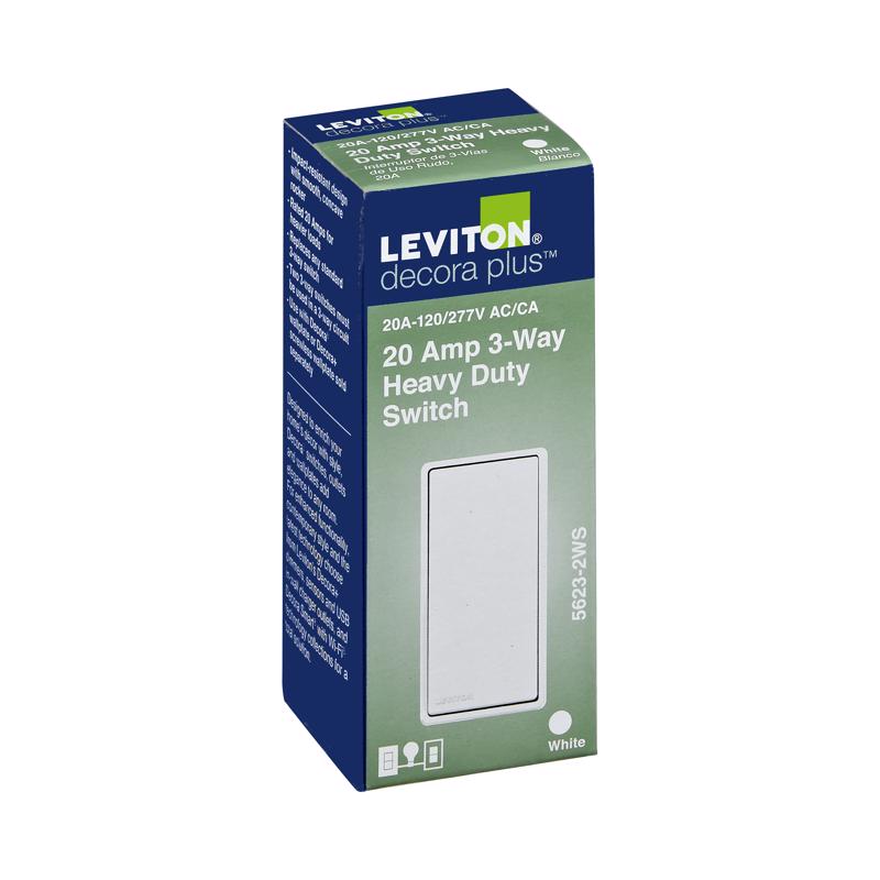 Leviton Decora Plus 20 amps 3-Way Antimicrobial Treated Rocker AC Quiet Switch White
