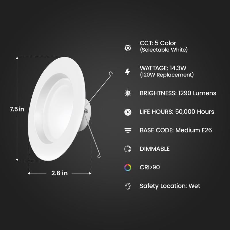 Feit Enhance Frost White 7.5 in. W Aluminum LED Dimmable Recessed Downlight 14.3 W