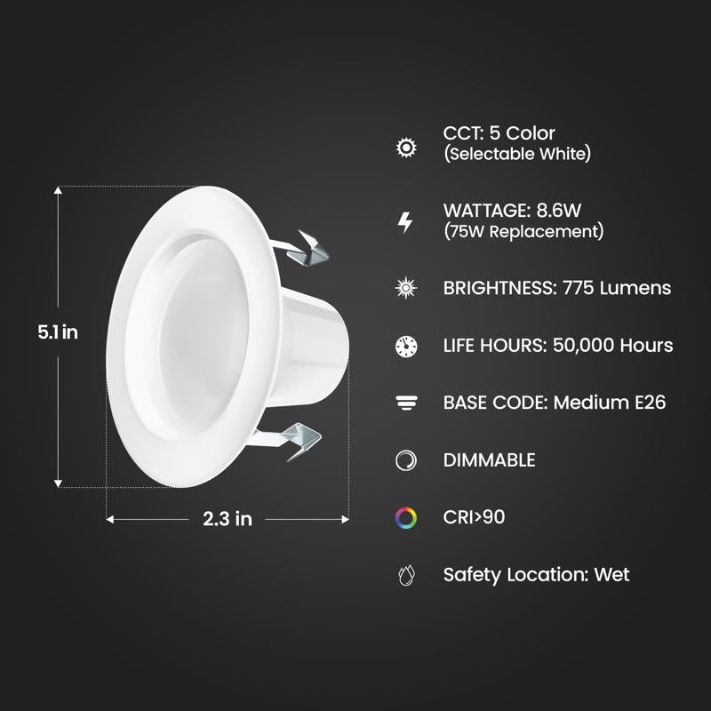 Feit Enhance Frost White 5.1 in. W Aluminum LED Dimmable Recessed Downlight 8.6 W