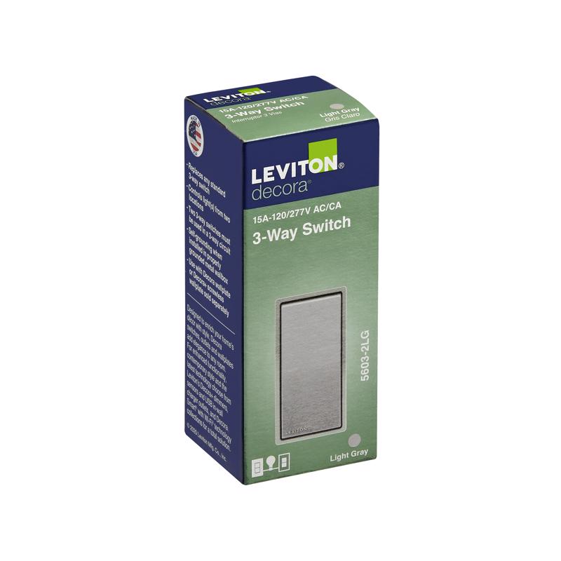 Leviton Decora 15 amps Single Pole 3-Way/Rocker Switch Light Gray