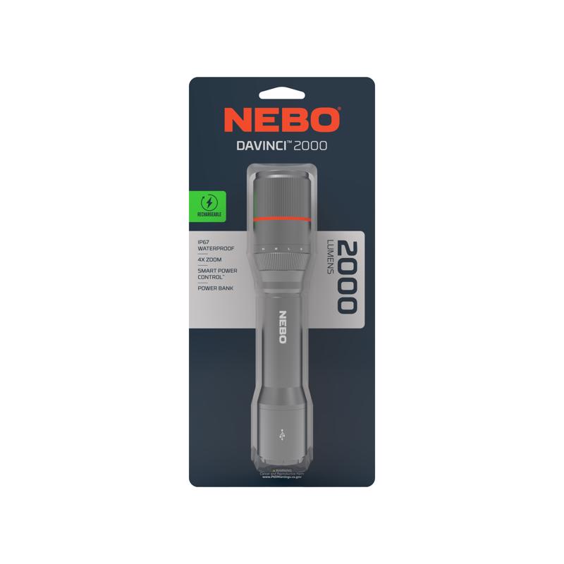 NEBO Davinci 2000 lm Black LED Rechargeable Flashlight 18650 Battery