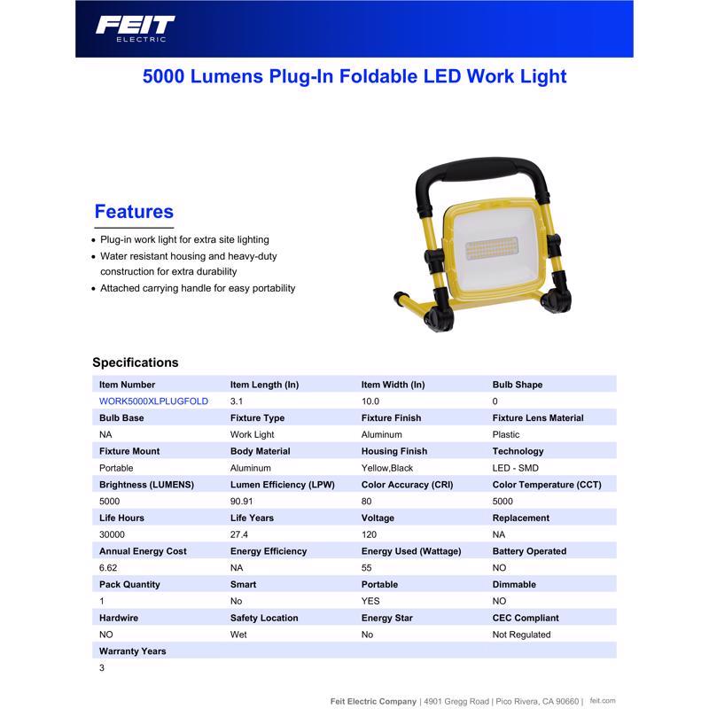 Feit Pro Series 5000 lm LED Corded Stand (H or Scissor) Work Light